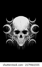 Skull with temple dark and spider webs artwork illustration