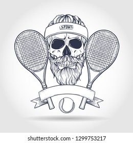 Skull with tennis racquets