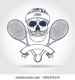 Skull with tennis racquets