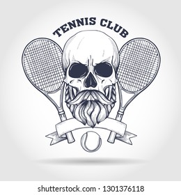 Skull with tennis racquets
