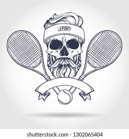 Skull with tennis racquets