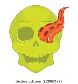 Skull with tentacle coming out of eye socket, Vector