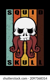 Skull with tentacle illustration retro vintage