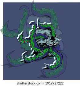 Skull tentacles ilustration vector on  purple background