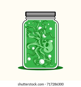 Skull Tentacles in The Jar Hand Drawing