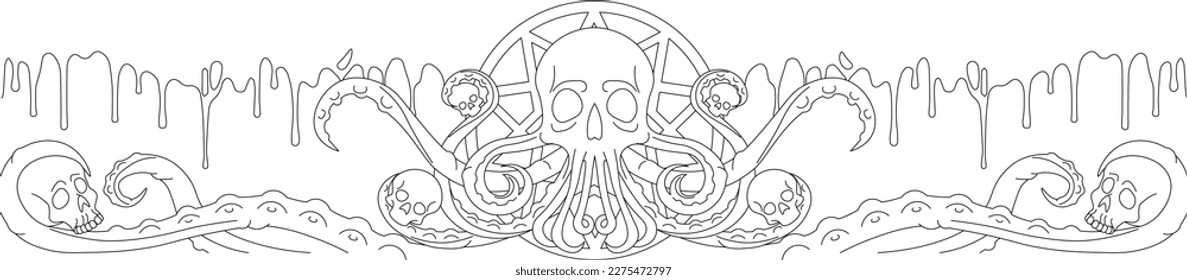 Skull with tentacles, smudges and pentagram