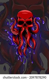 Skull with tentacles vector illustration