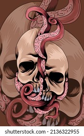 Skull with tentacles vector illustration