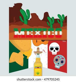 Skull tequila and cactus . Mexico landmark and mexican culture theme. Colorful design. Vector illustration
