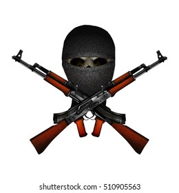 skull terrorist masked and Kalashnikov machine guns. Isolated objects on a white background, can be used with any image or text.