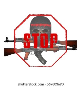 Skull terrorist masked and machine guns. Isolated objects can be used with any image or text.