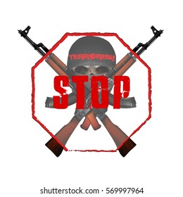 Skull terrorist masked and machine guns. Isolated objects can be used with any image or text.