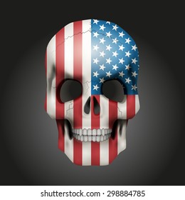 Skull with texture USA flag. Vector Illustration isolated on background.