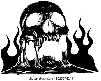 skull that is melting black silhouette vector drawing illustration