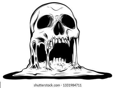 skull that is melting vector drawing illustration