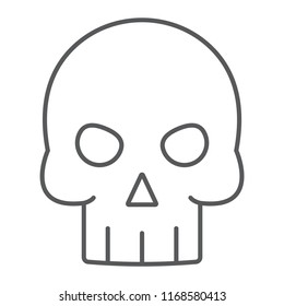 Skull thin line icon, halloween and death, skeleton sign, vector graphics, a linear pattern on a white background, eps 10.
