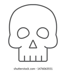 Skull thin line icon, halloween and horror, bones sign, vector graphics, a linear pattern on a white background, eps 10.