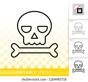 Skull thin line icon. Outline web sign of halloween. Skeleton linear pictogram with different stroke width. Simple vector tattoo, transparent background. Bone symbol, editable stroke icon without fill