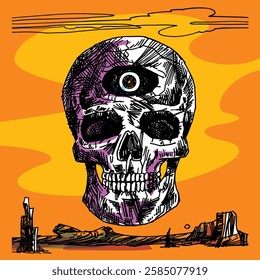 Skull, third eye, vector illustration