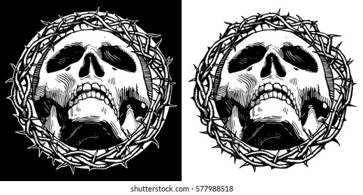 Skull with thorns. Vector illustration
