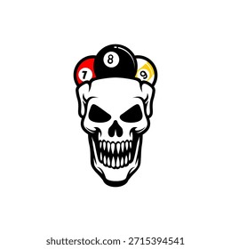 Skull with three balls of billiard 