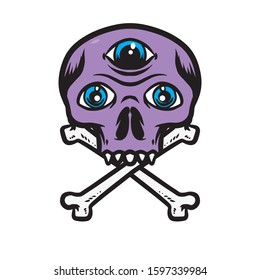 skull with three eyes and bones illustrations