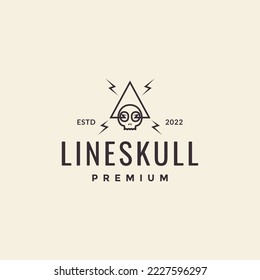 skull with thunderbolt line hipster logo design vector