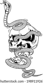 skull tied by king cobra snake vector