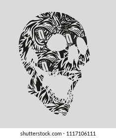 skull and tiger graphic design vector art