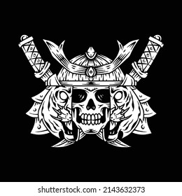 Skull tiger samurai illustration vector.