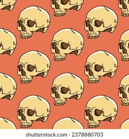 Skull Tile Illustration Design Vector in an Orange Background