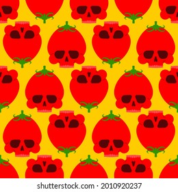 Skull tomato pattern seamless. Deadly scary vegetable vector background