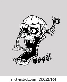 skull with tongue and eye, print on t-shirt, tattoo