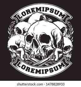 skull, tools and bones vector illustration