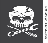 skull with tools good for logo garage, symbol, sticker, flag, print design, etc