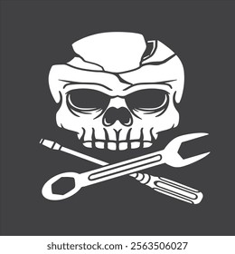 skull with tools good for logo garage, symbol, sticker, flag, print design, etc