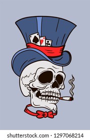 skull in top hat with bow tie and cigarette