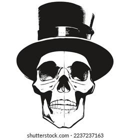 skull top hat tattoo vector hand drawn ,black and white clip art

