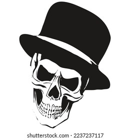 skull with top hat tattoos vector hand drawn ,black and white clip art

