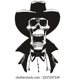 skull with a top hat vector hand drawn ,black and white clip art
