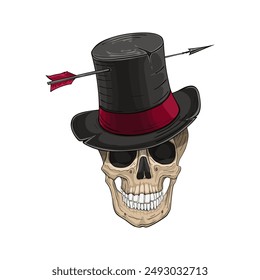 Skull in top hat, vector illustration