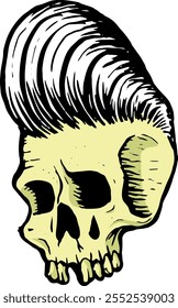 Skull top knot rockabilly vector drawing illustration