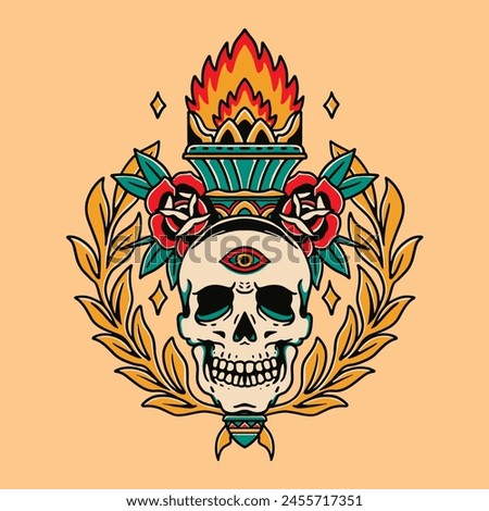 Skull Torch Traditional Tattoo vector Illustration Design