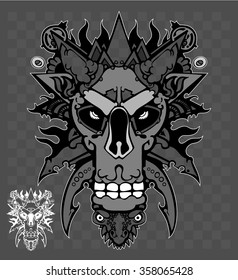 Skull. Totem. Abstraction of the skull. Art evil.