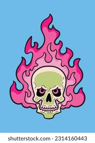 Skull in traditional Tibetan art style flame. Cartoon vector clip art isolated. Girl design for stickers, t-shirt, print, copybook, etc. 