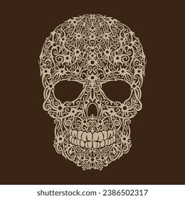 Skull with Traditional Tribal Pattern Hand Drawn Vector Illustration