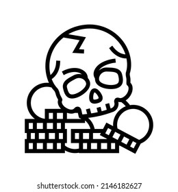 Skull Schatz Linie Symbol Vektorgrafik. Schädelschatz-Schild. isoliertes Kontursymbol
