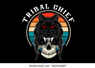 skull tribal chief illustration design with wolf