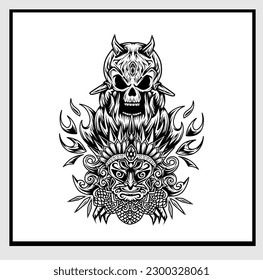 skull tribal tattoo with floral ornament