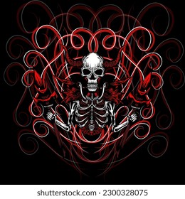 skull tribal tattoo with floral ornament
